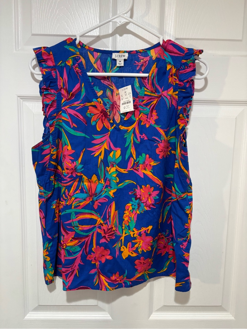 J. CREW NWT Blue Floral Ruffle-Sleeve Top